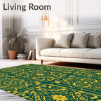 Golden Emerald Art Nouveau Floral Panels Rug