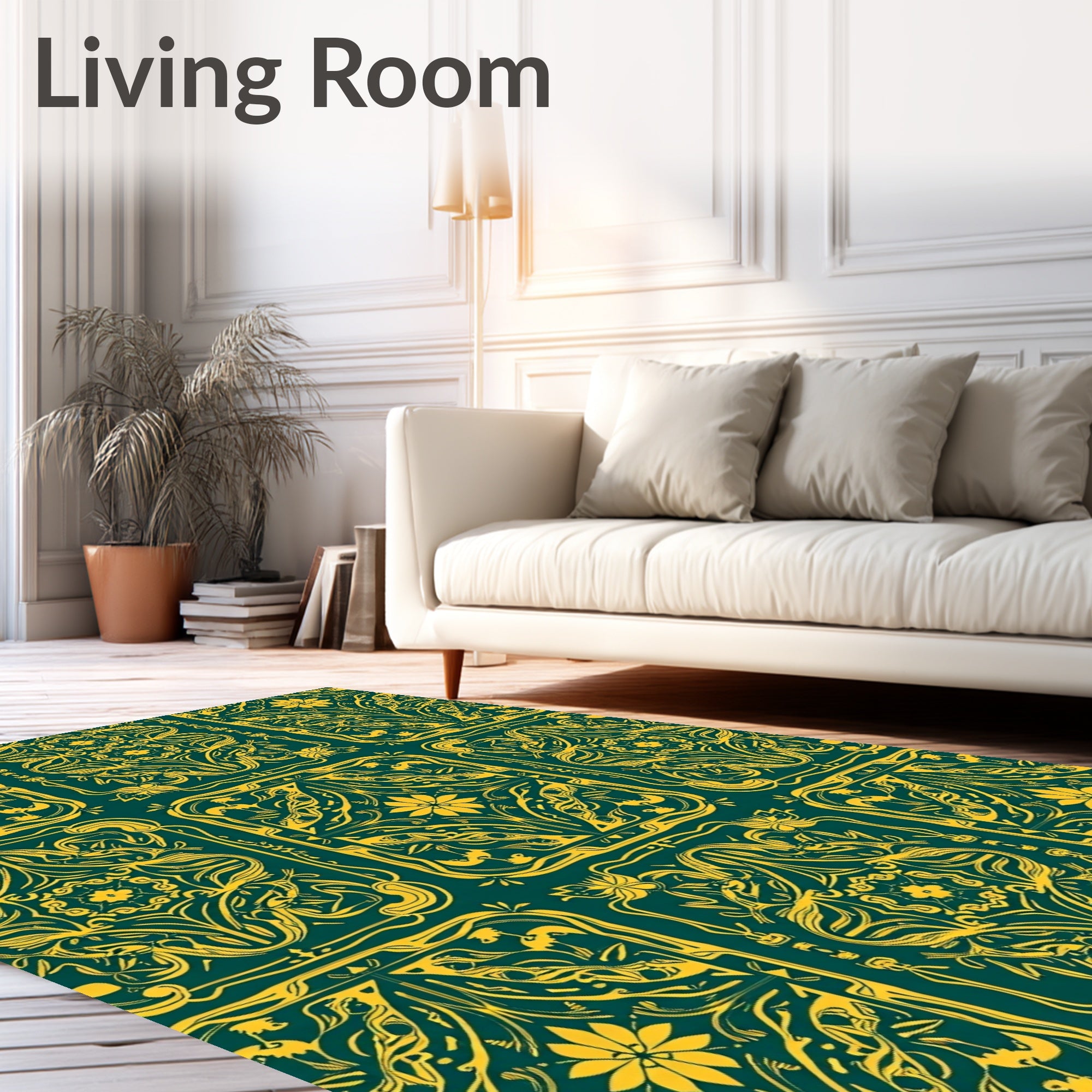 Golden Emerald Art Nouveau Floral Panels Rug