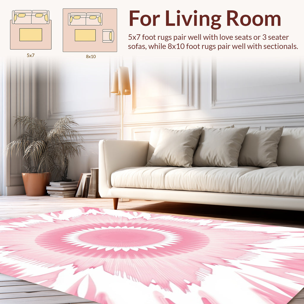 Concentric Pink Petal Kaleidoscope Design Rug
