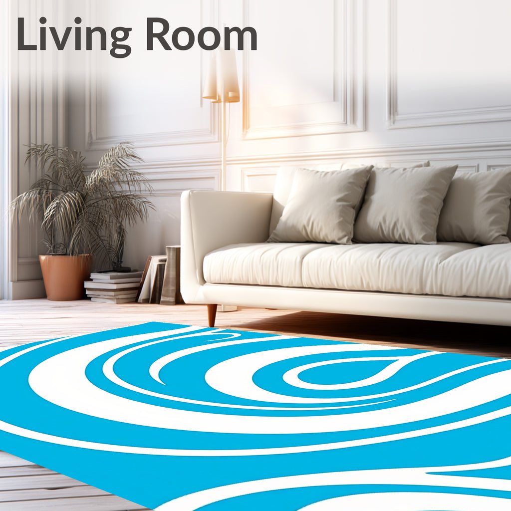 Bright Blue White Swirling Waves Rug