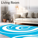 Bright Blue White Swirling Waves Rug