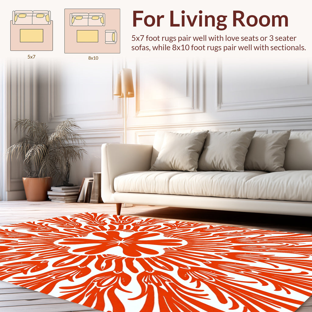Abstract Orange Floral Sunburst Pattern Rug