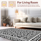 Abstract Mono Black White Patterned Rug
