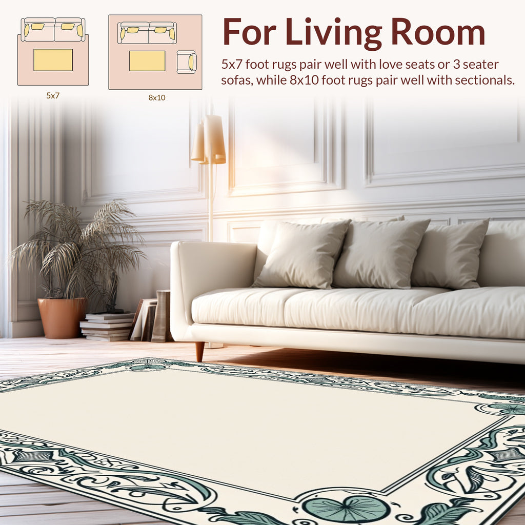 Vintage Teal Floral Border Design Rug