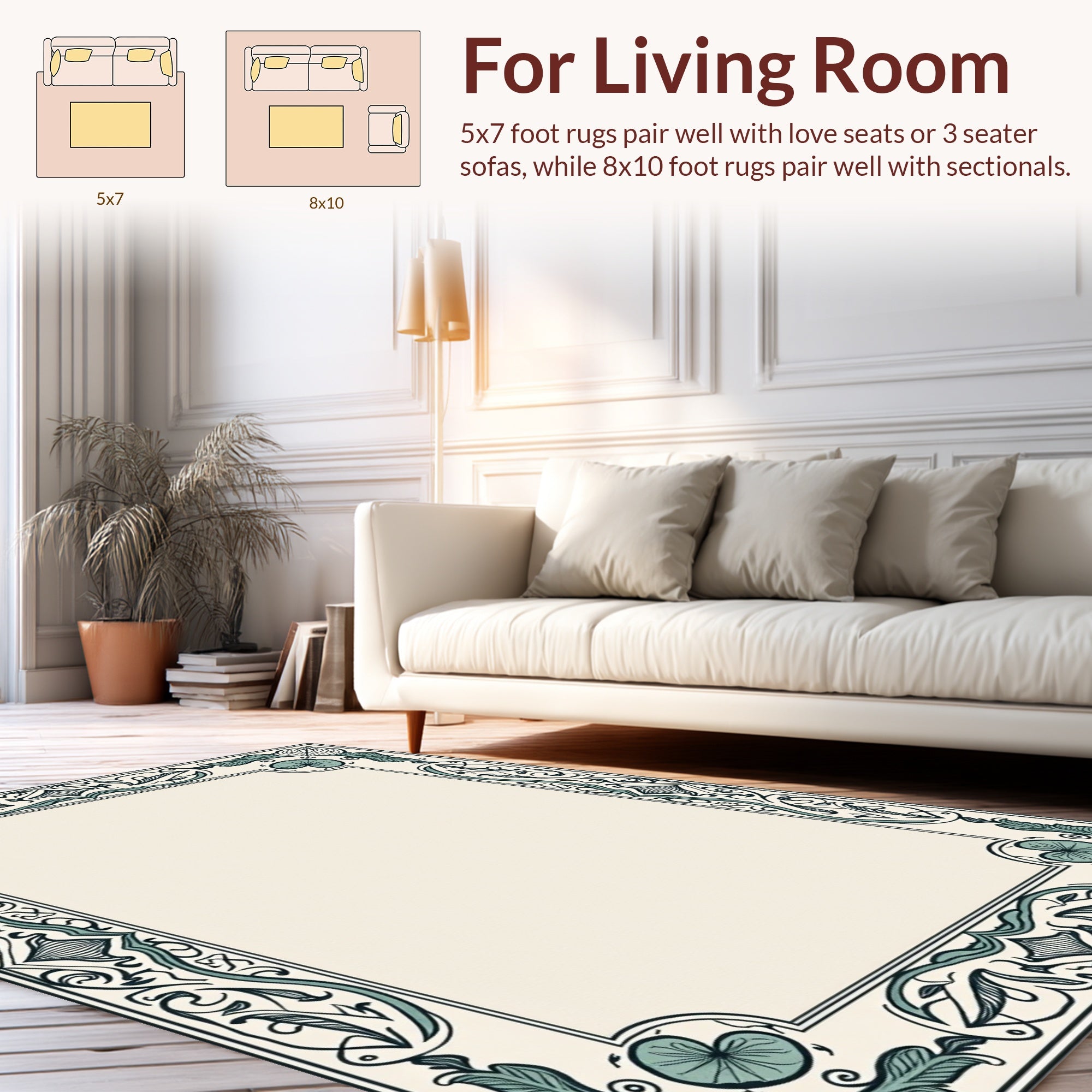 Vintage Teal Floral Border Design Rug