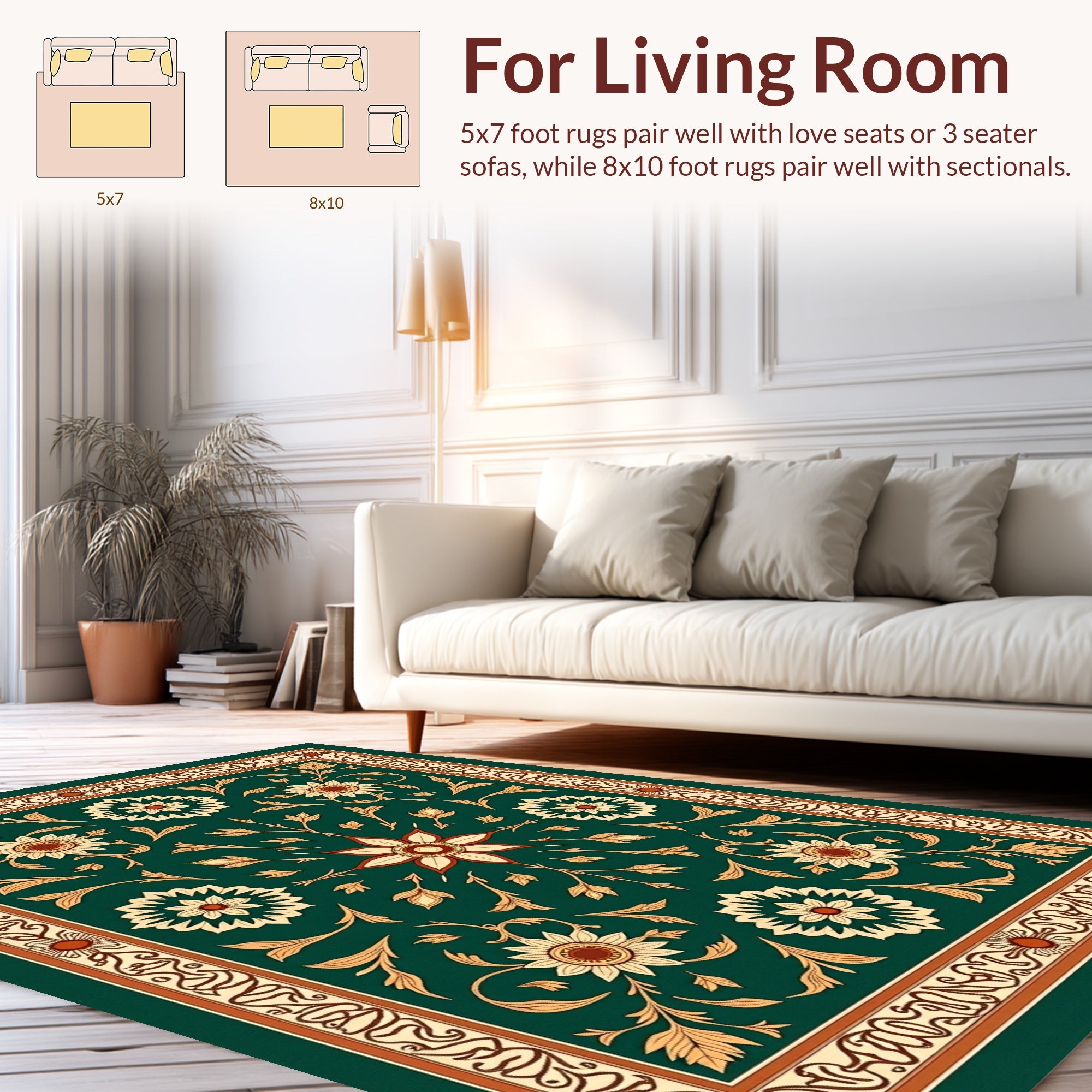 Emerald Green Floral Medallion Border Rug