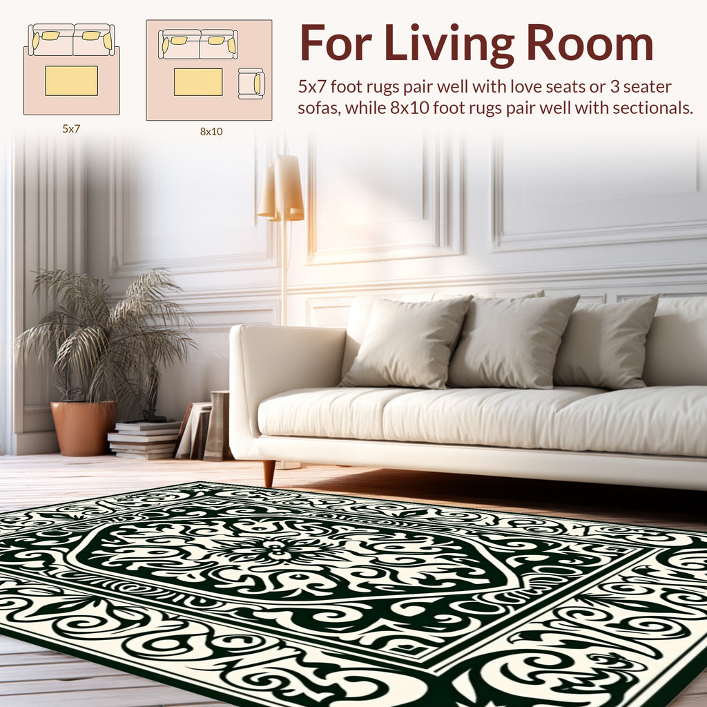 Ornate Floral Scrollwork Geometric Pattern Rug