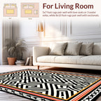 Bold Black White Geometric Maze Pattern Rug