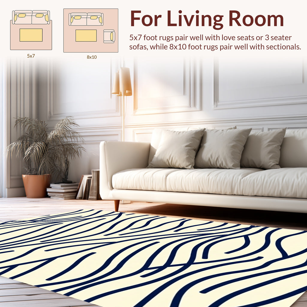 Abstract Navy Blue Wavy Lines Rug