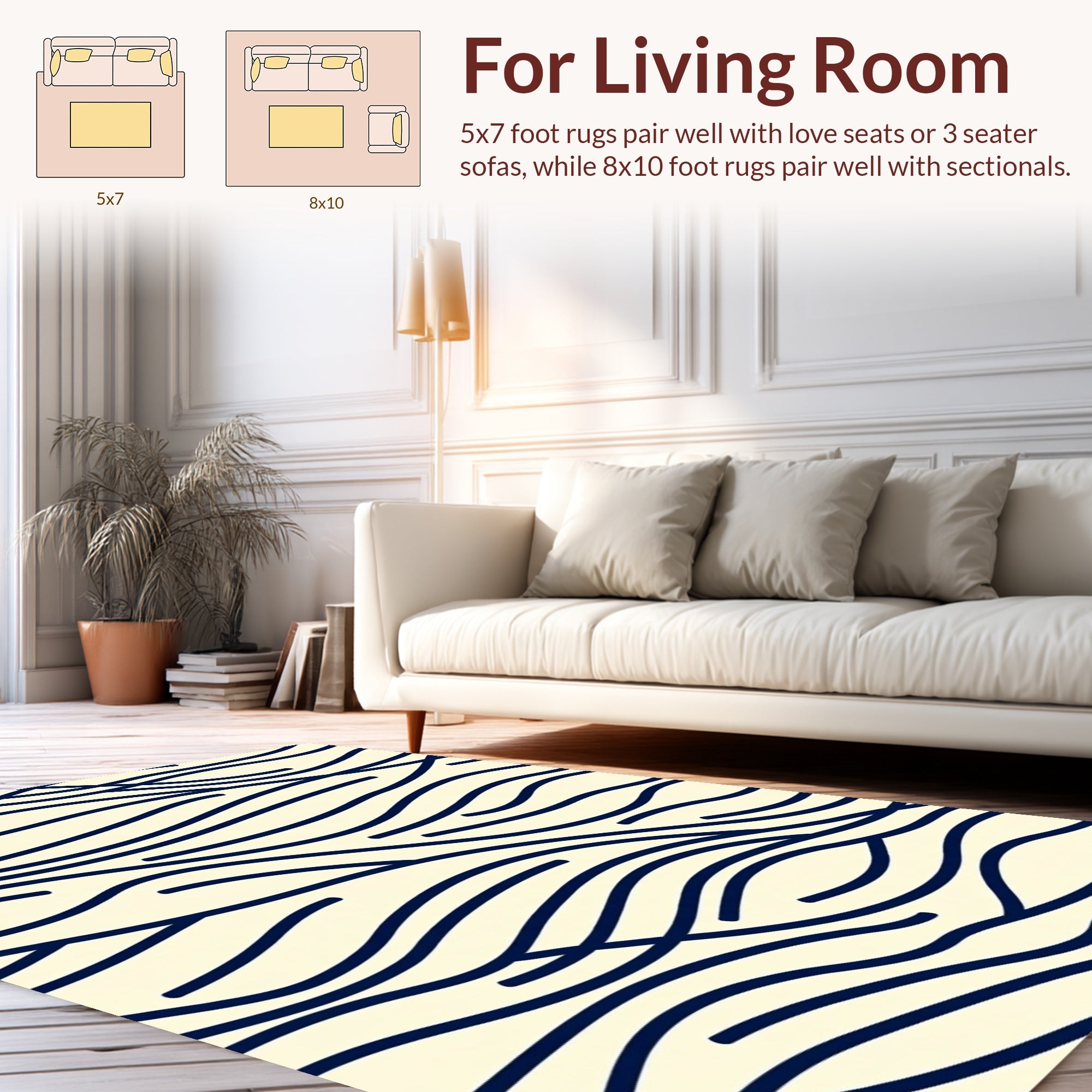 Abstract Navy Blue Wavy Lines Rug
