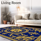 Royal Blue Golden Floral Medallion Rug