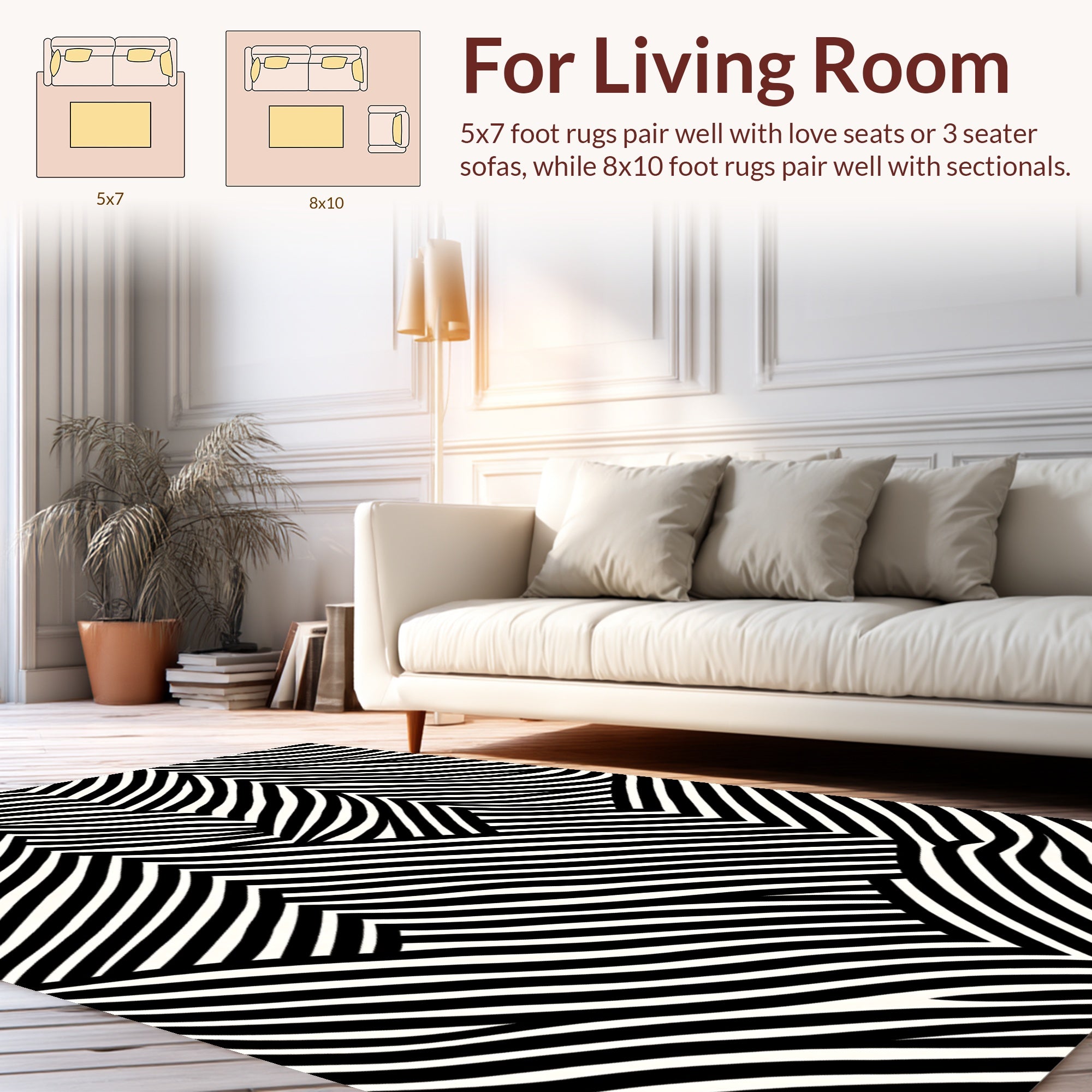 Bold Black White Graphic Stripes Rug