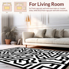 Black White Abstract Geometric Maze Pattern Rug