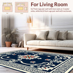Elegant Navy Floral Motif Rug