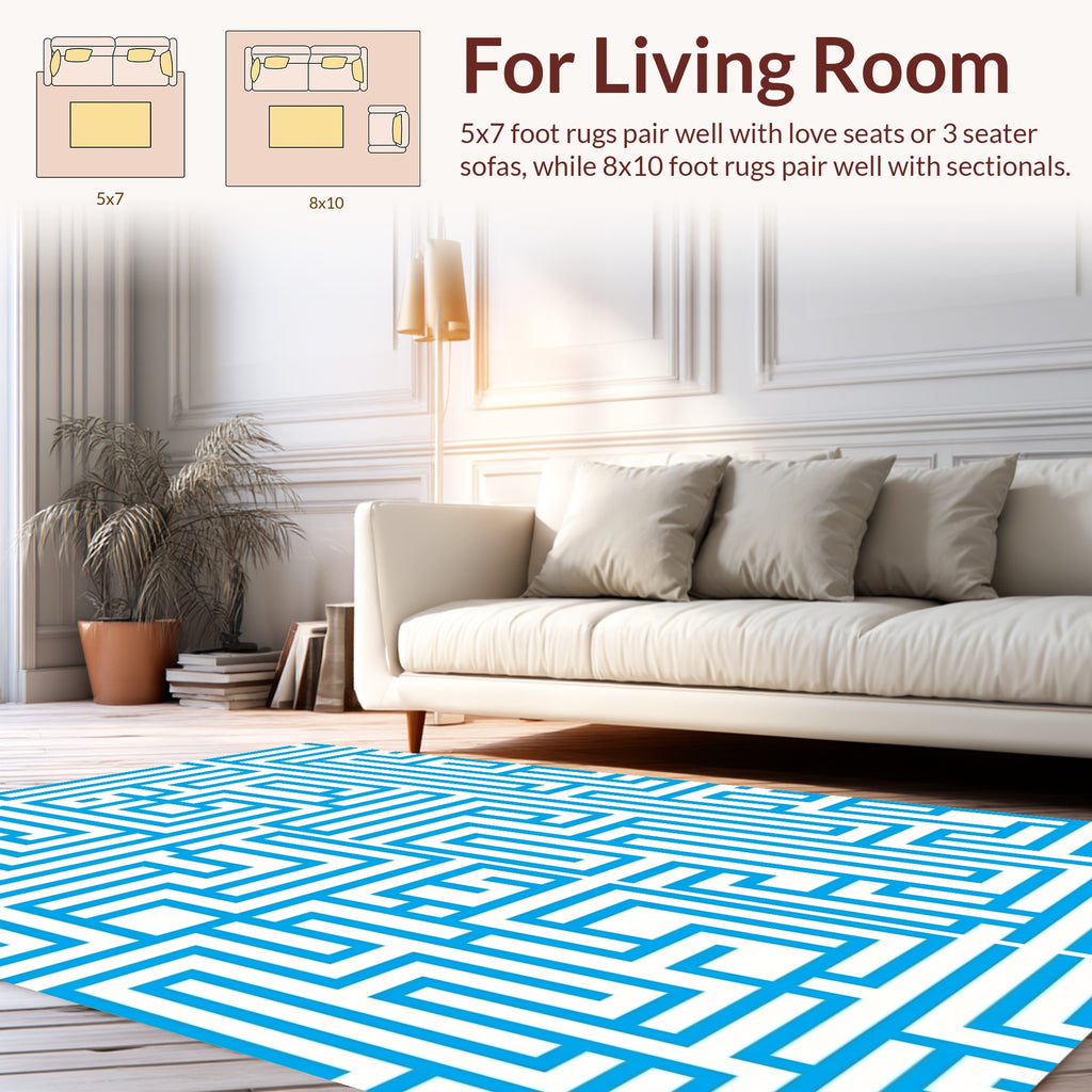 Bold Blue Maze Pattern Rug