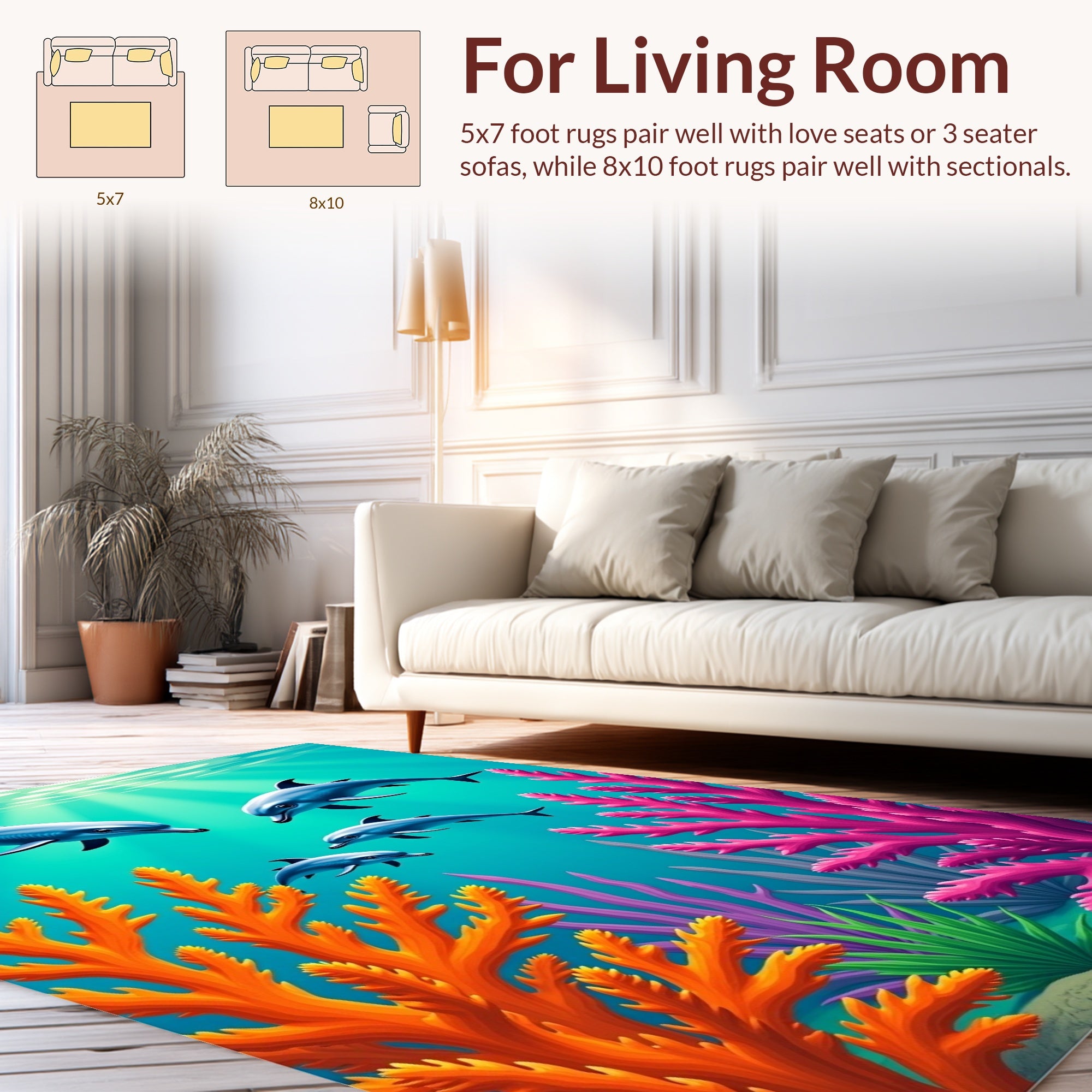 Ocean Dolphins Coral Reef Scene Rug