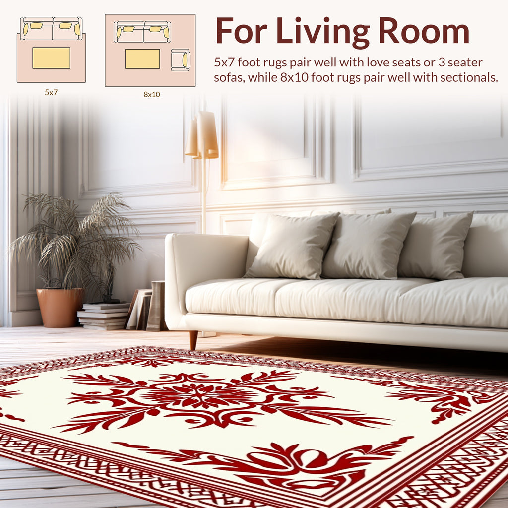 Crimson Vintage Floral Scroll Rug