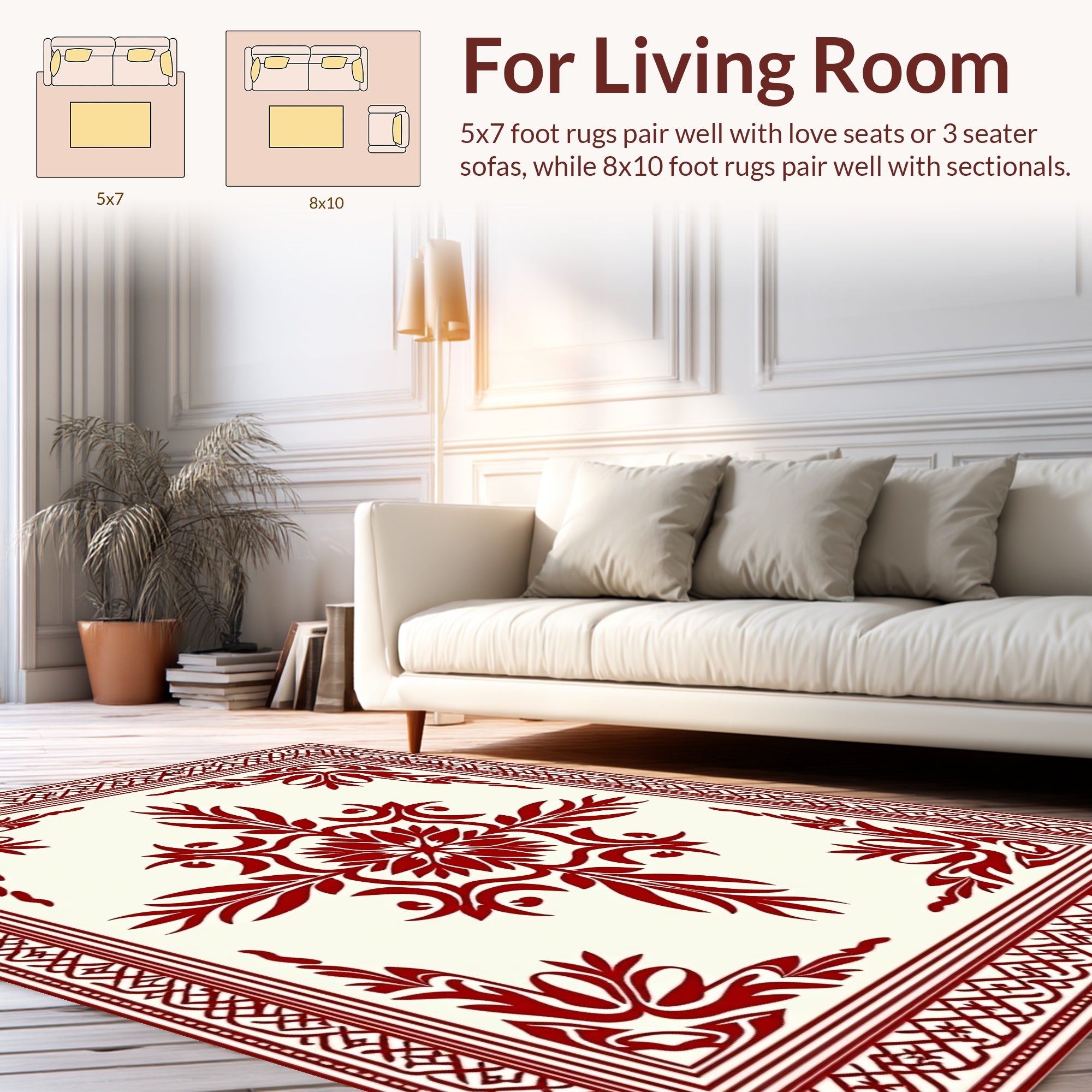 Crimson Vintage Floral Scroll Rug