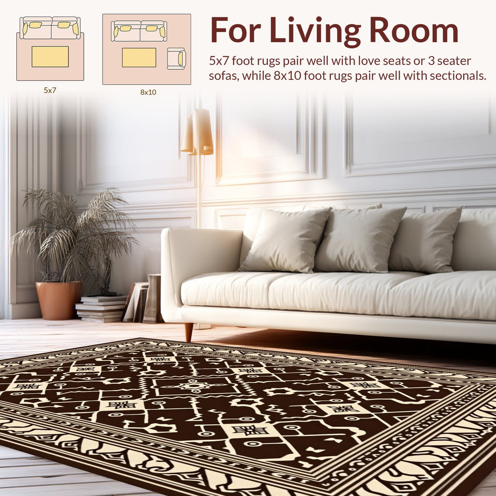 Geometric Ethnic Inspired Cream Brown Rug
