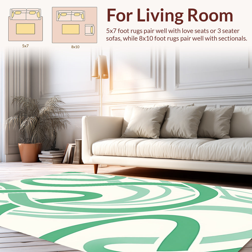 Green Flowing Abstract Ribbon Design Rug
