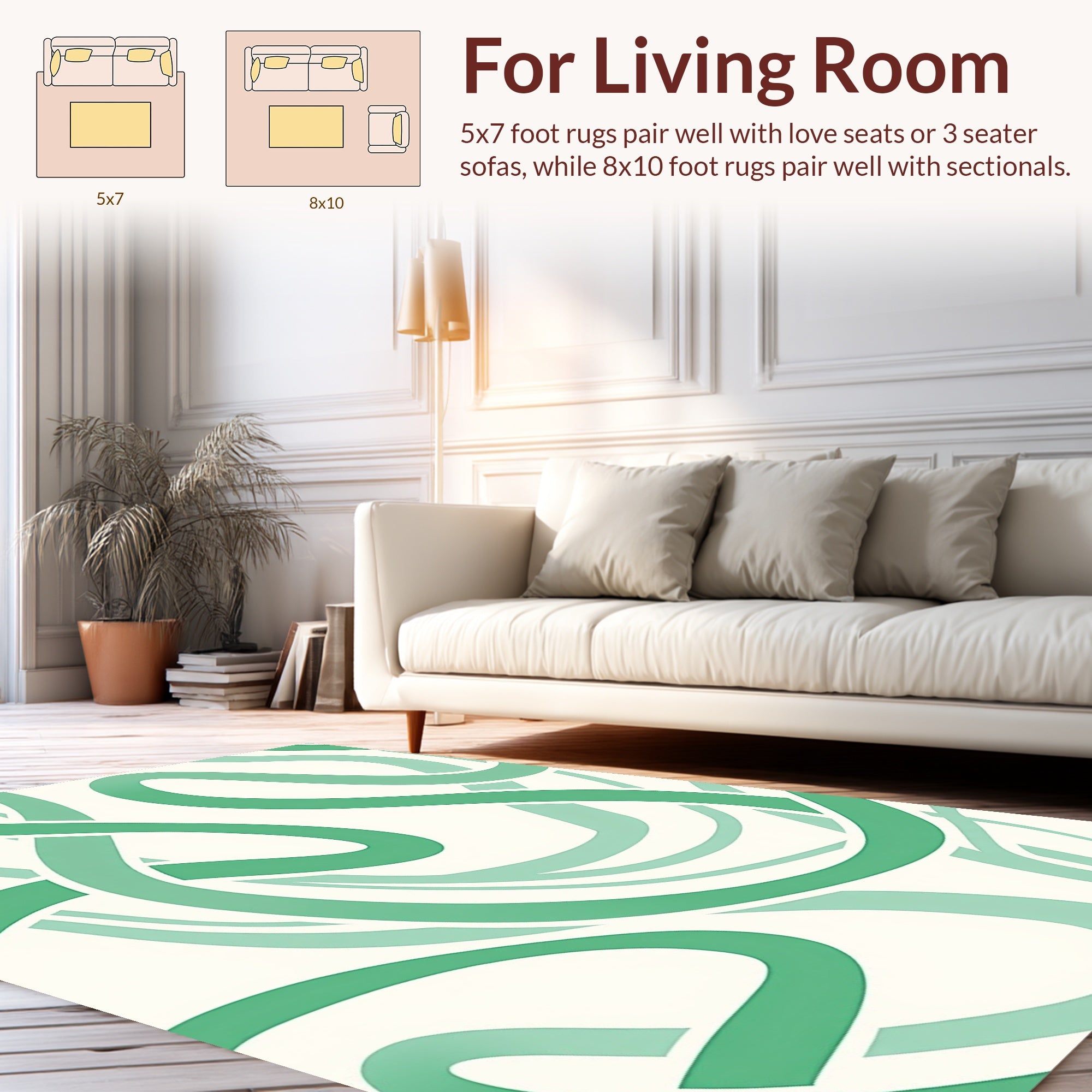 Green Flowing Abstract Ribbon Design Rug