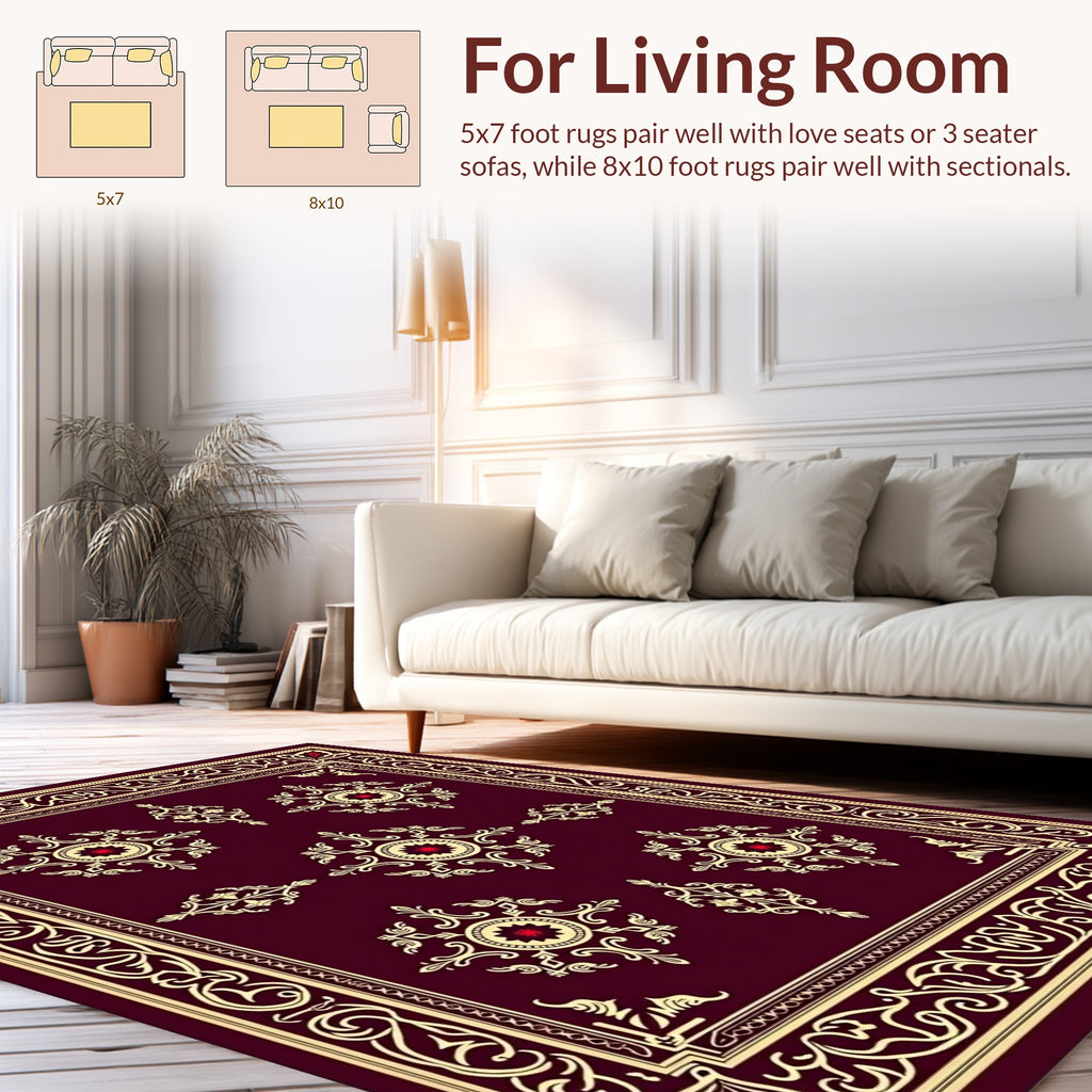 Ornate Crimson Gold Medallion Rug