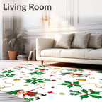 Joyful Elves Holly Berries Bells Christmas Rug