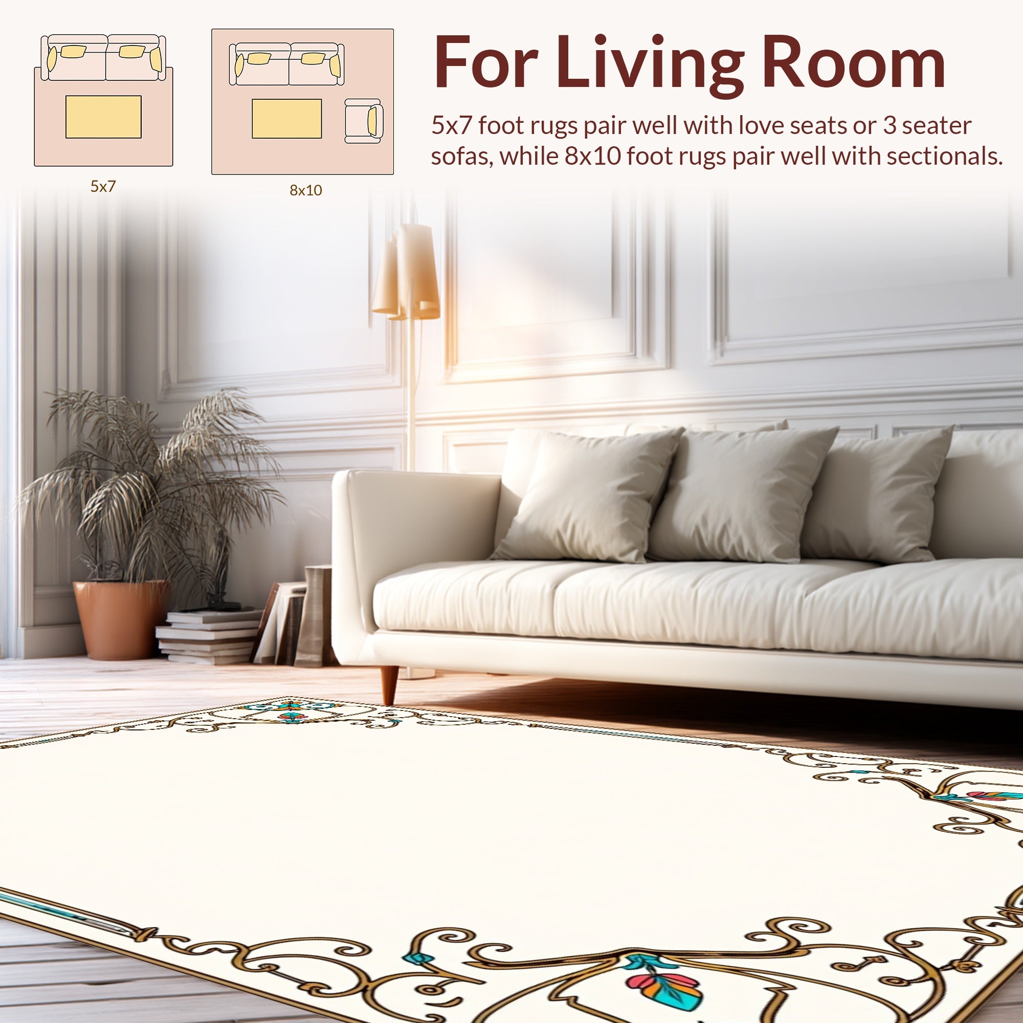 Ornate Golden Teal Floral Frame Rug