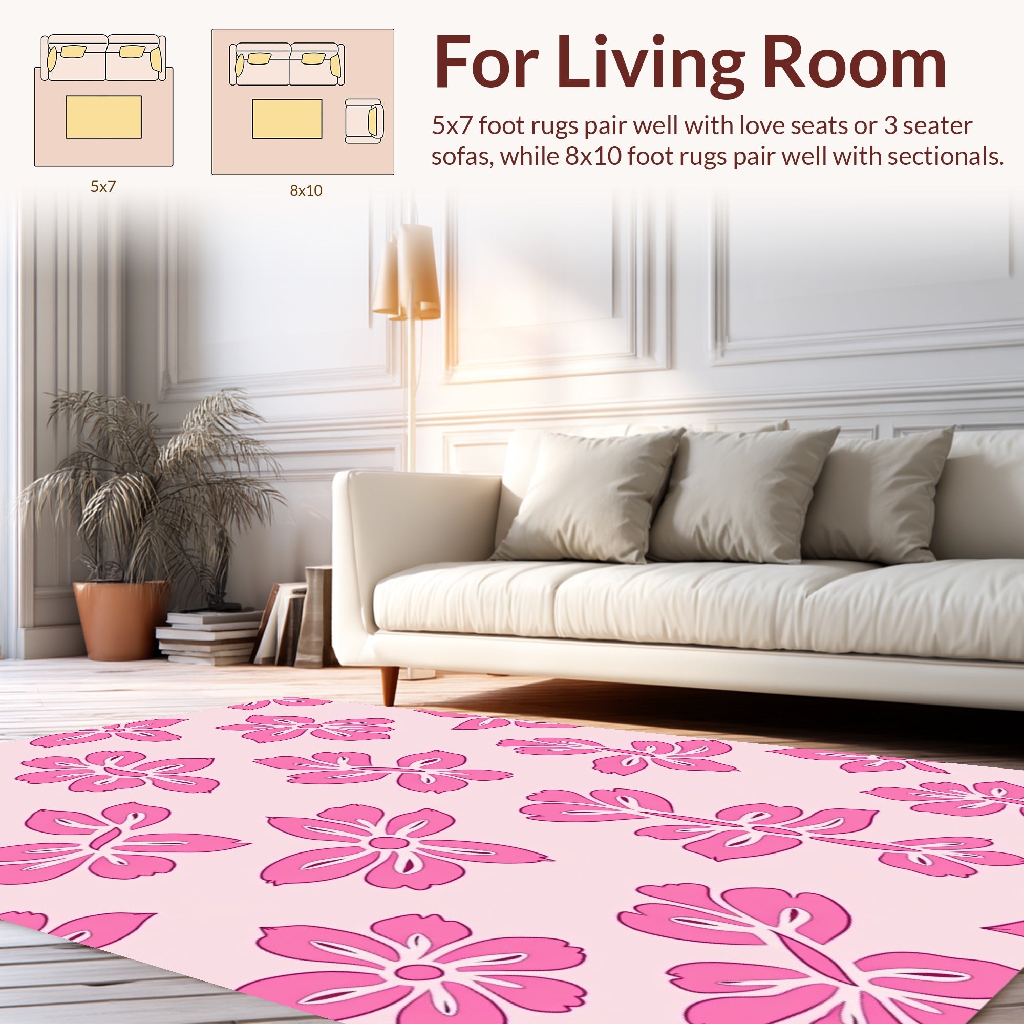 Pink Floral Outline Pattern Rug