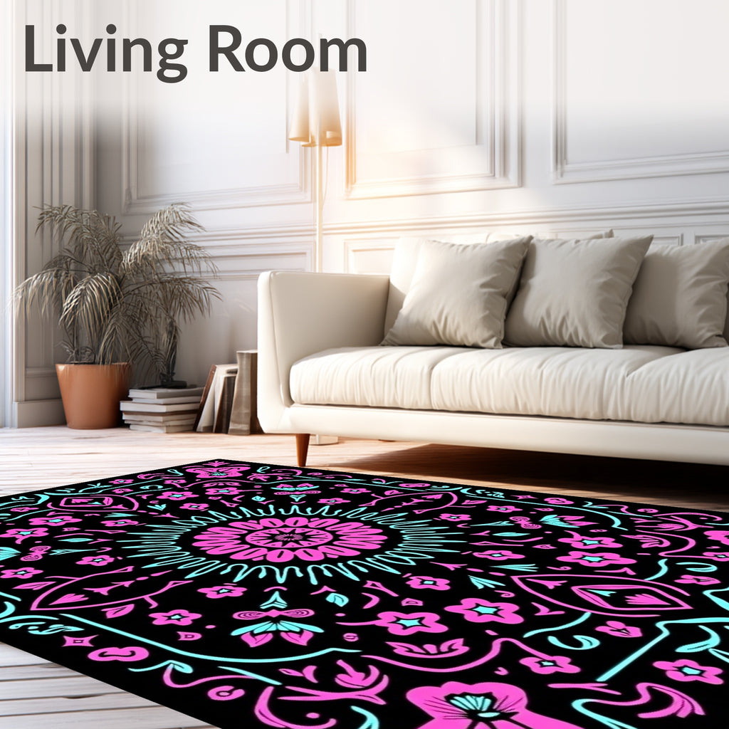 Chic Pink Teal Floral Mandala Rug