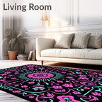 Chic Pink Teal Floral Mandala Rug