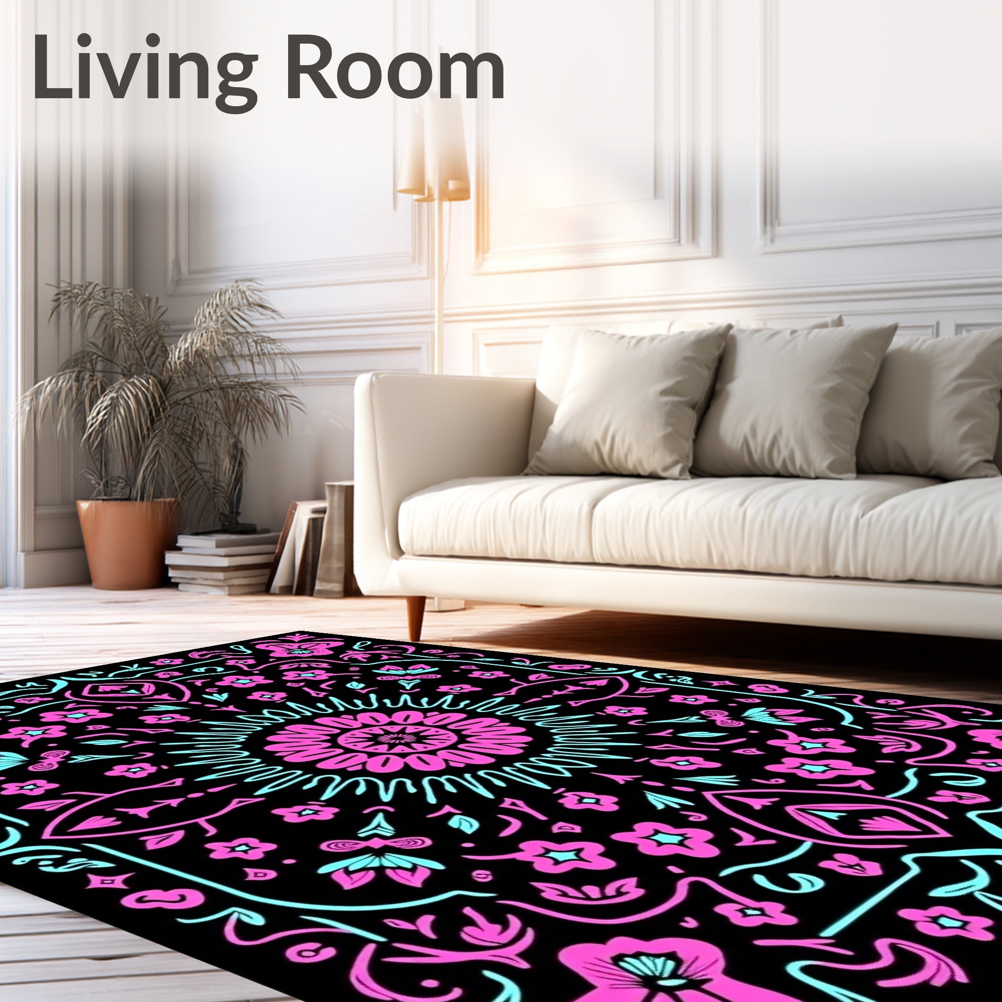 Chic Pink Teal Floral Mandala Rug