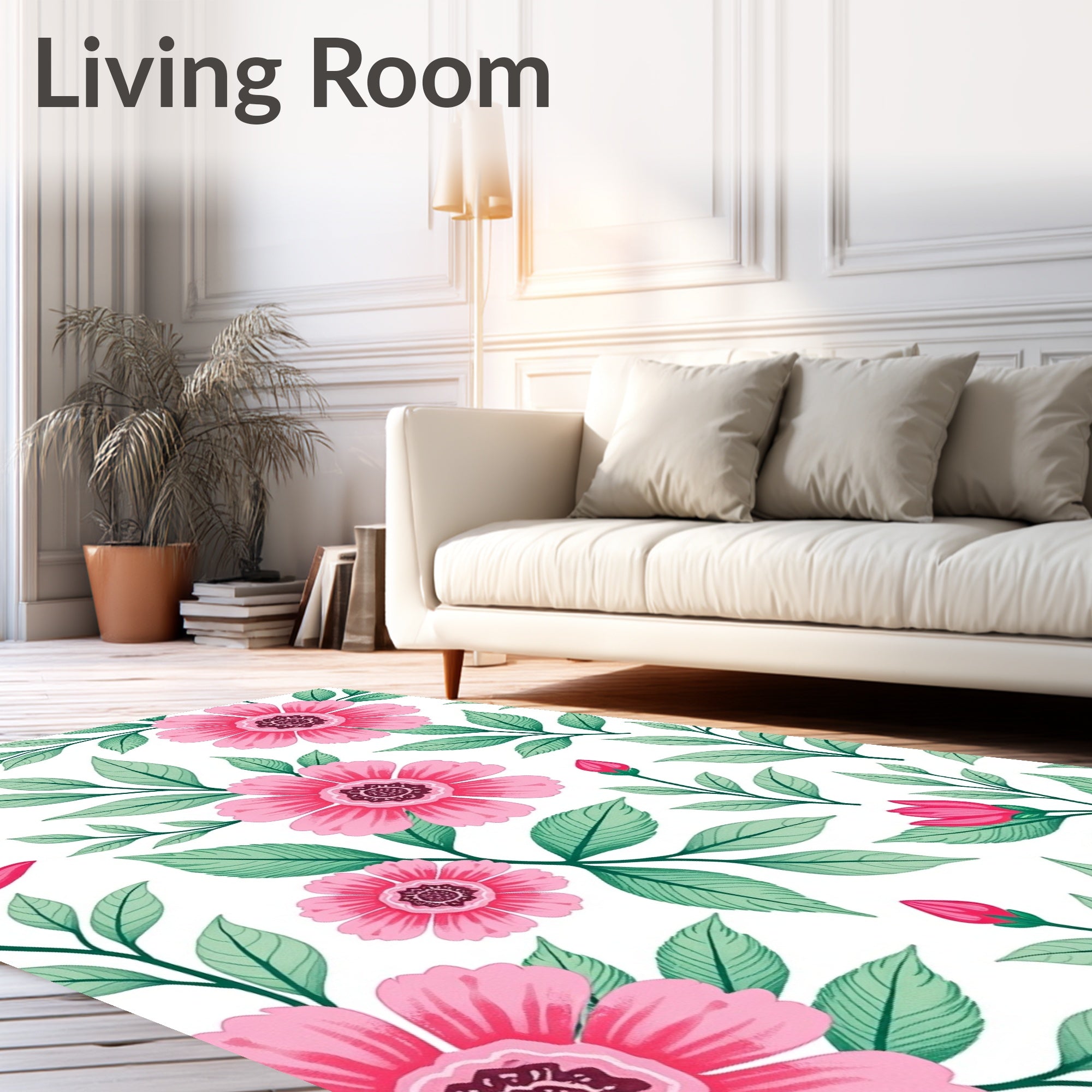 Pink Floral Botanical Pattern Rug