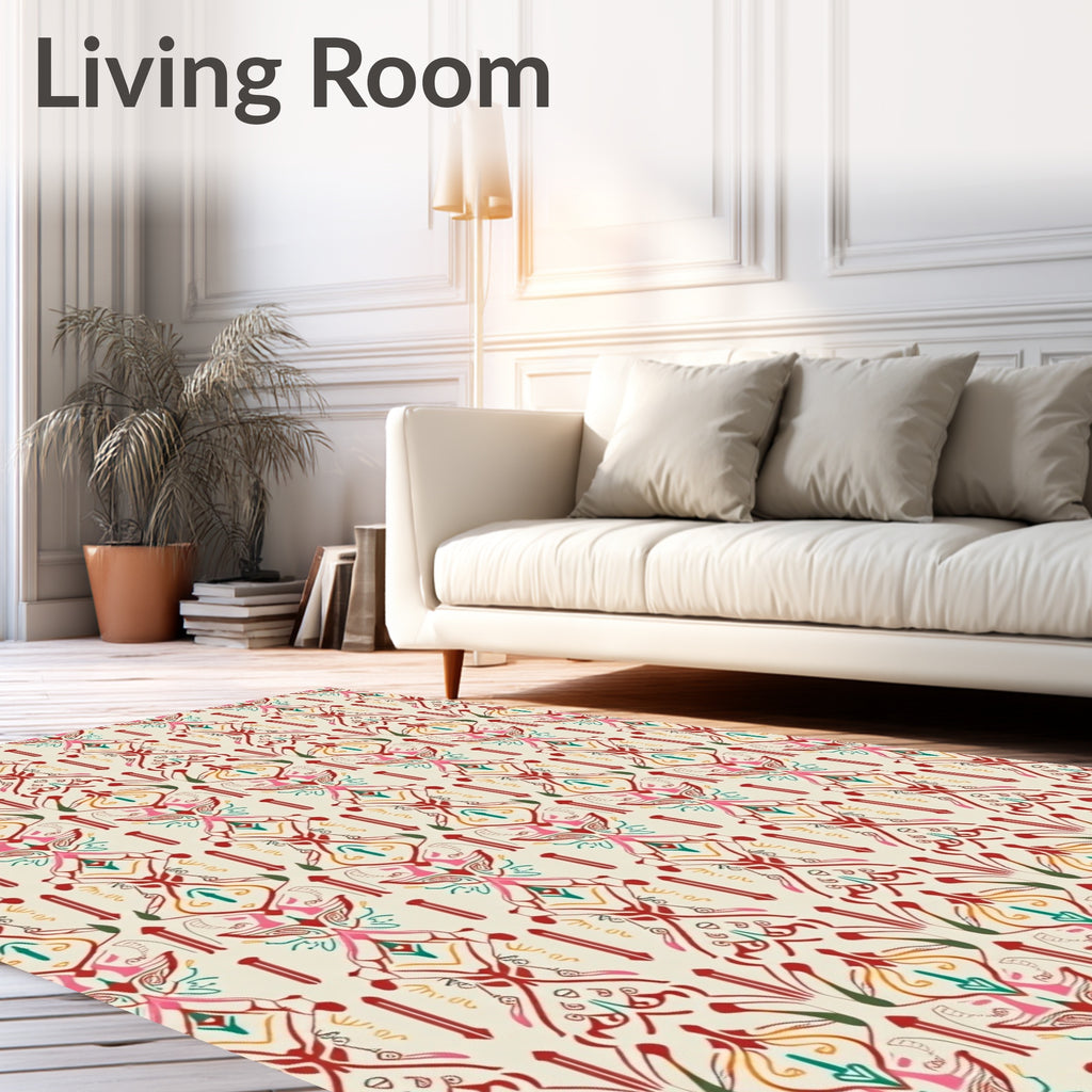 Art Nouveau Cream Red Floral Scroll Rug