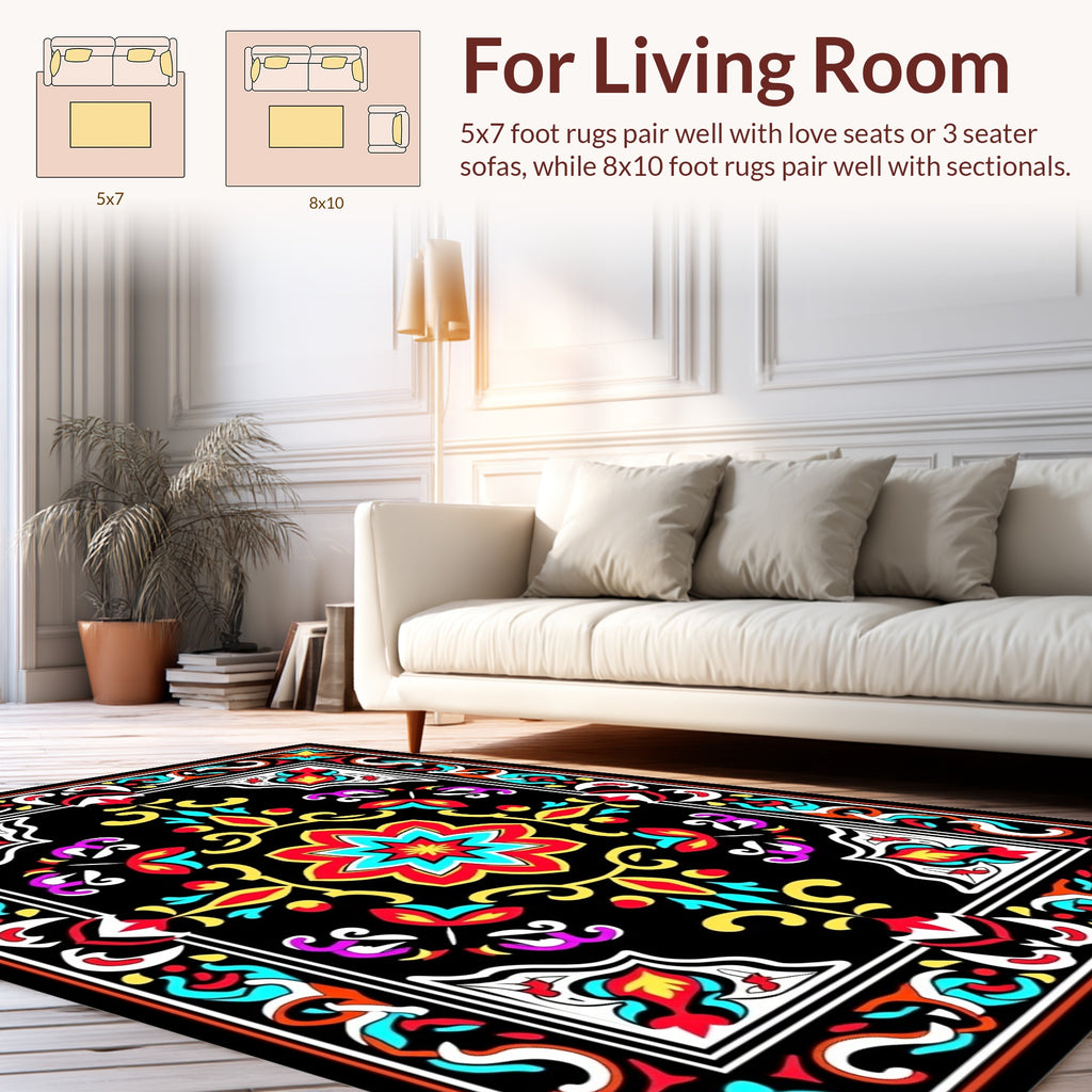 Vibrant Floral Scrollwork Medallion Rug
