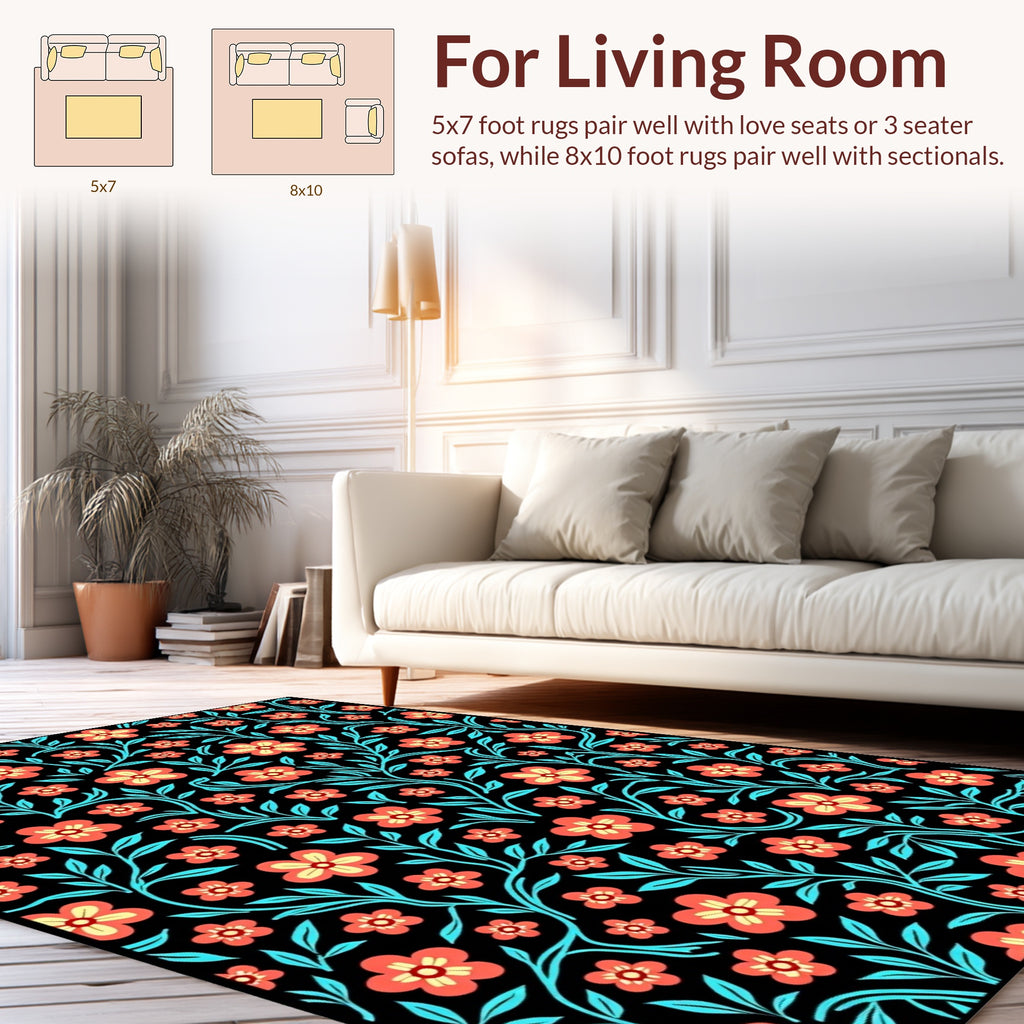 Floral Vines With Coral Flowers Rug
