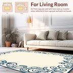 Intricate Dark Blue Scrollwork Border Design Rug