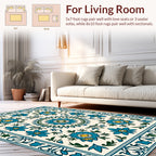 Turquoise Floral Medallion Border Rug