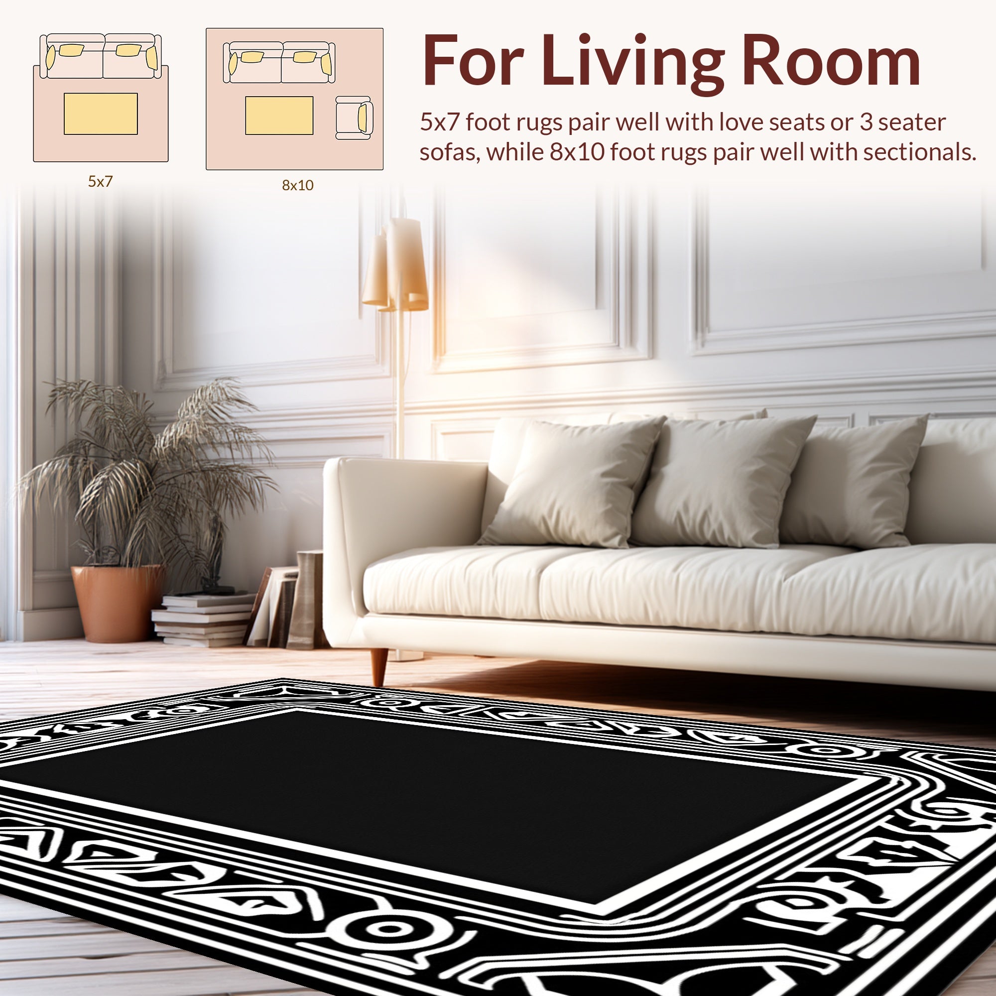 Geometric Art Deco Black White Rug
