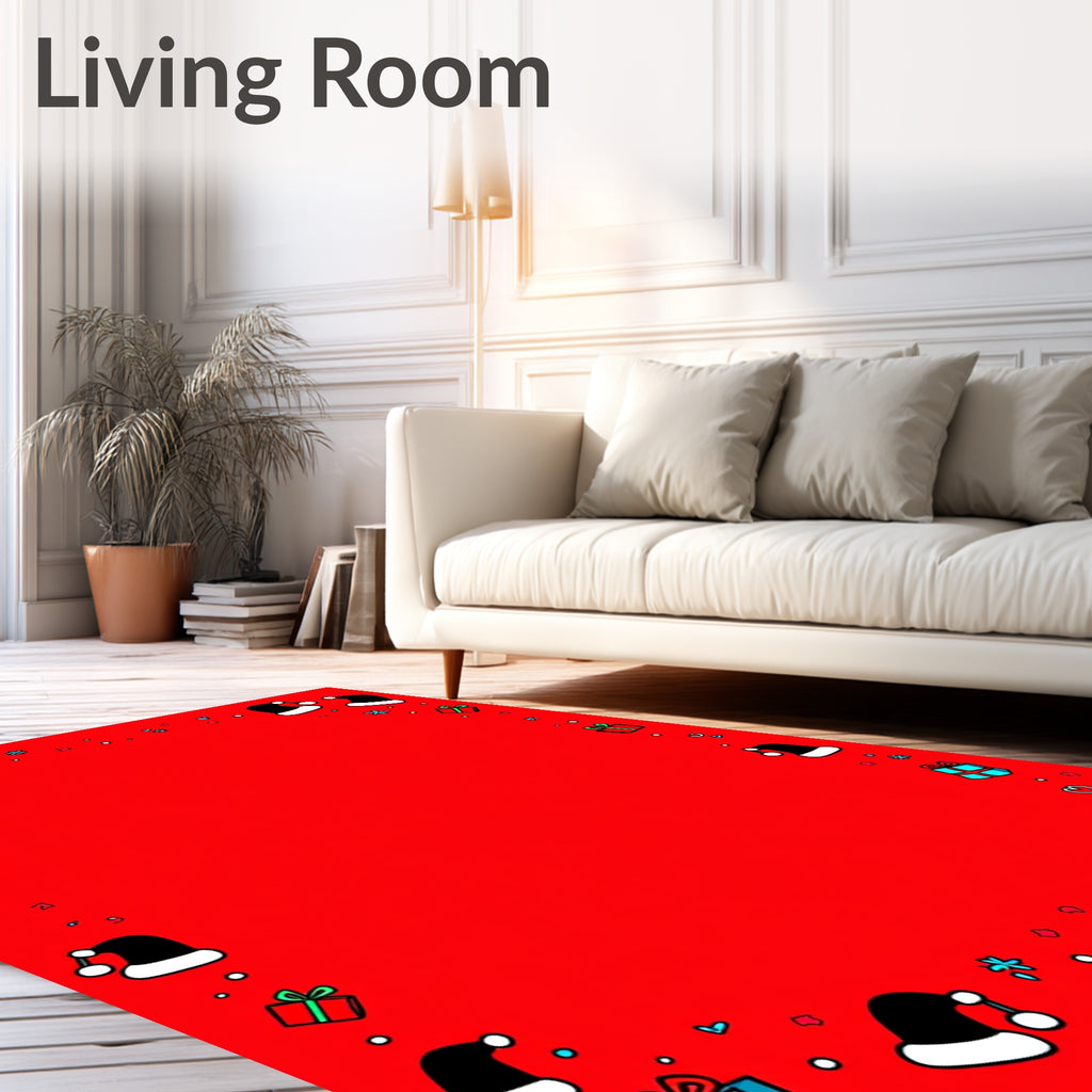 Festive Red Santa Hat Gift Border Rug