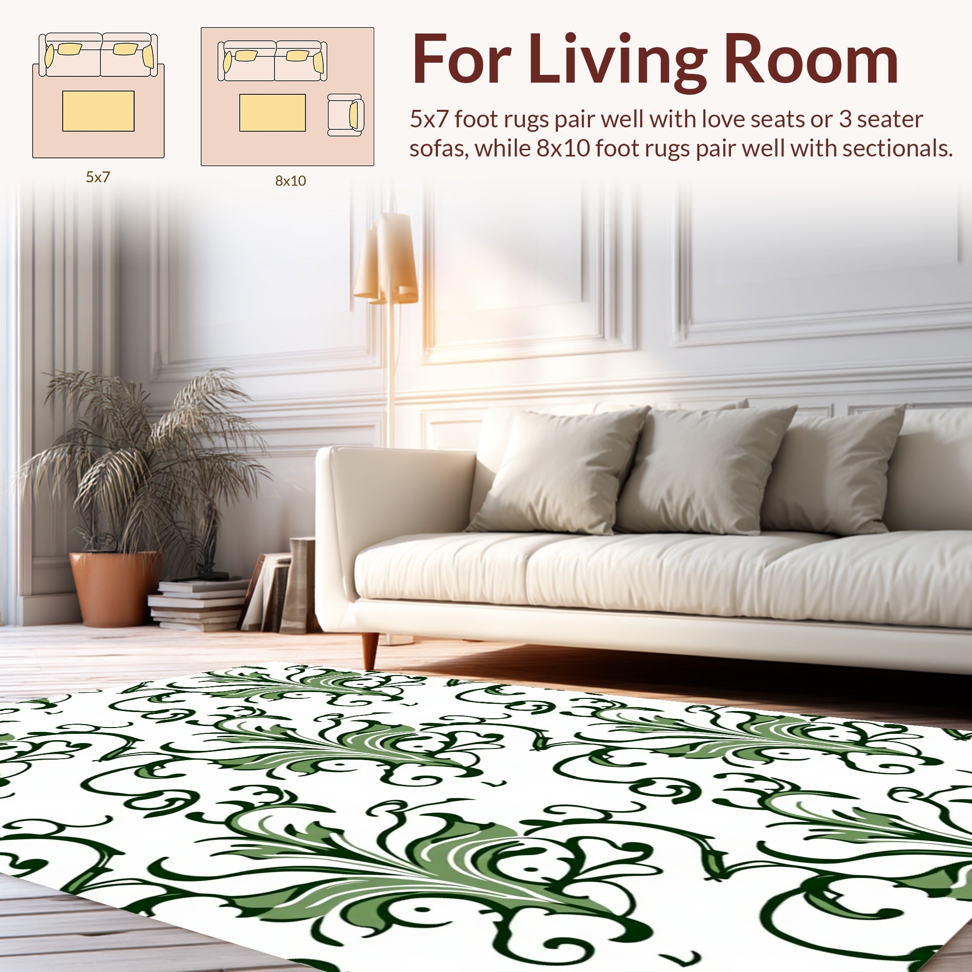 Green Floral Swirl Pattern Rug