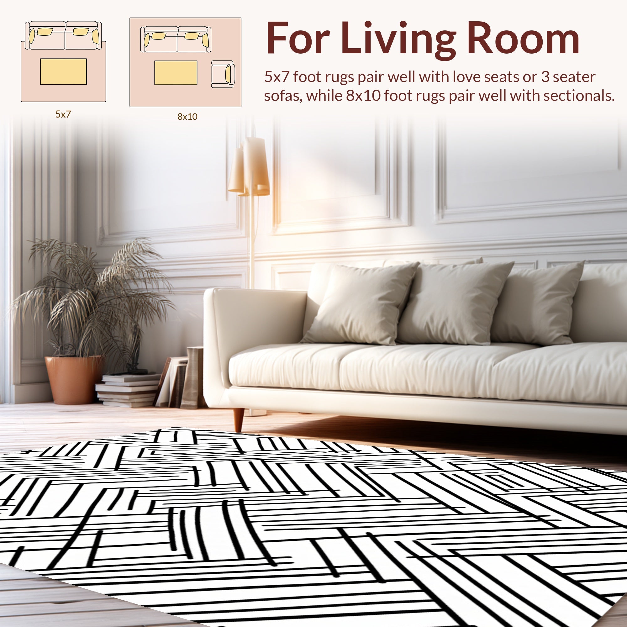 Bold Black White Line Art Pattern Rug