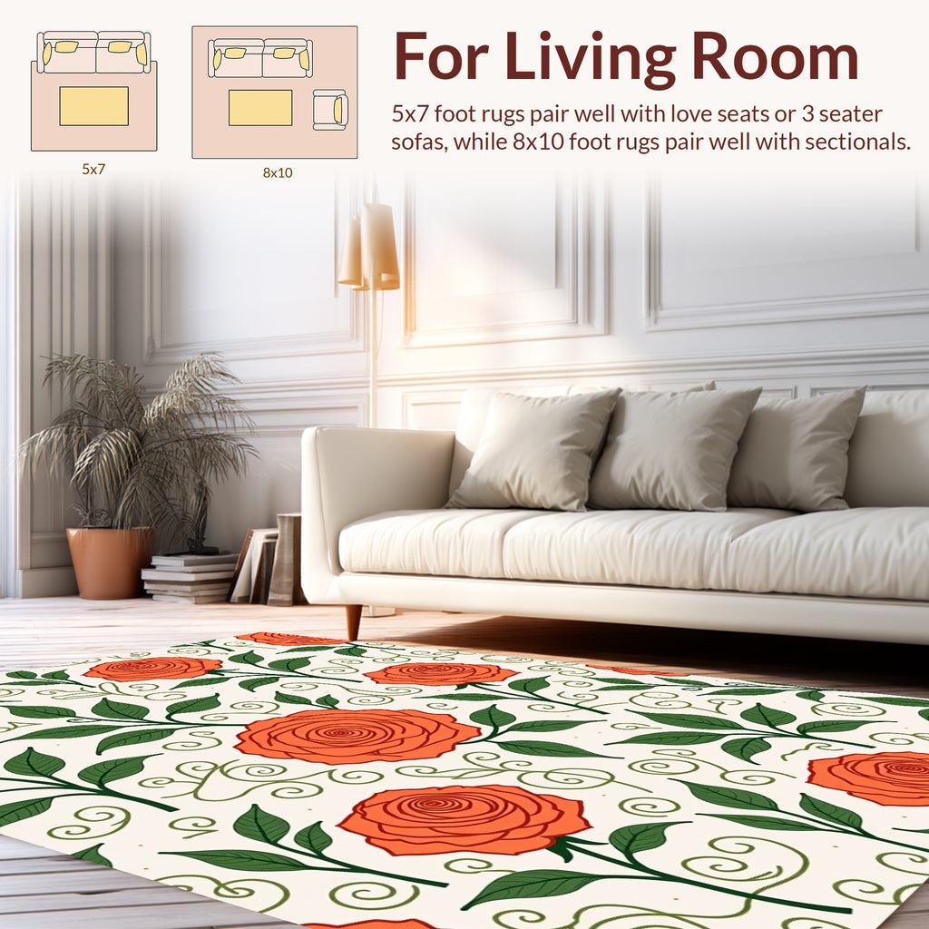 Coral Rose Vine Pattern Rug