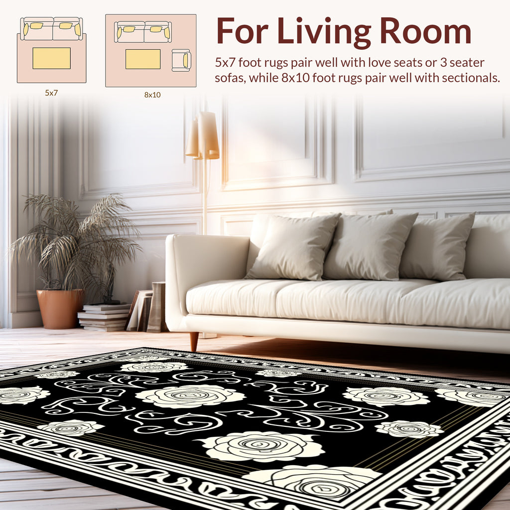 Black Garden Rose Filigree Rug