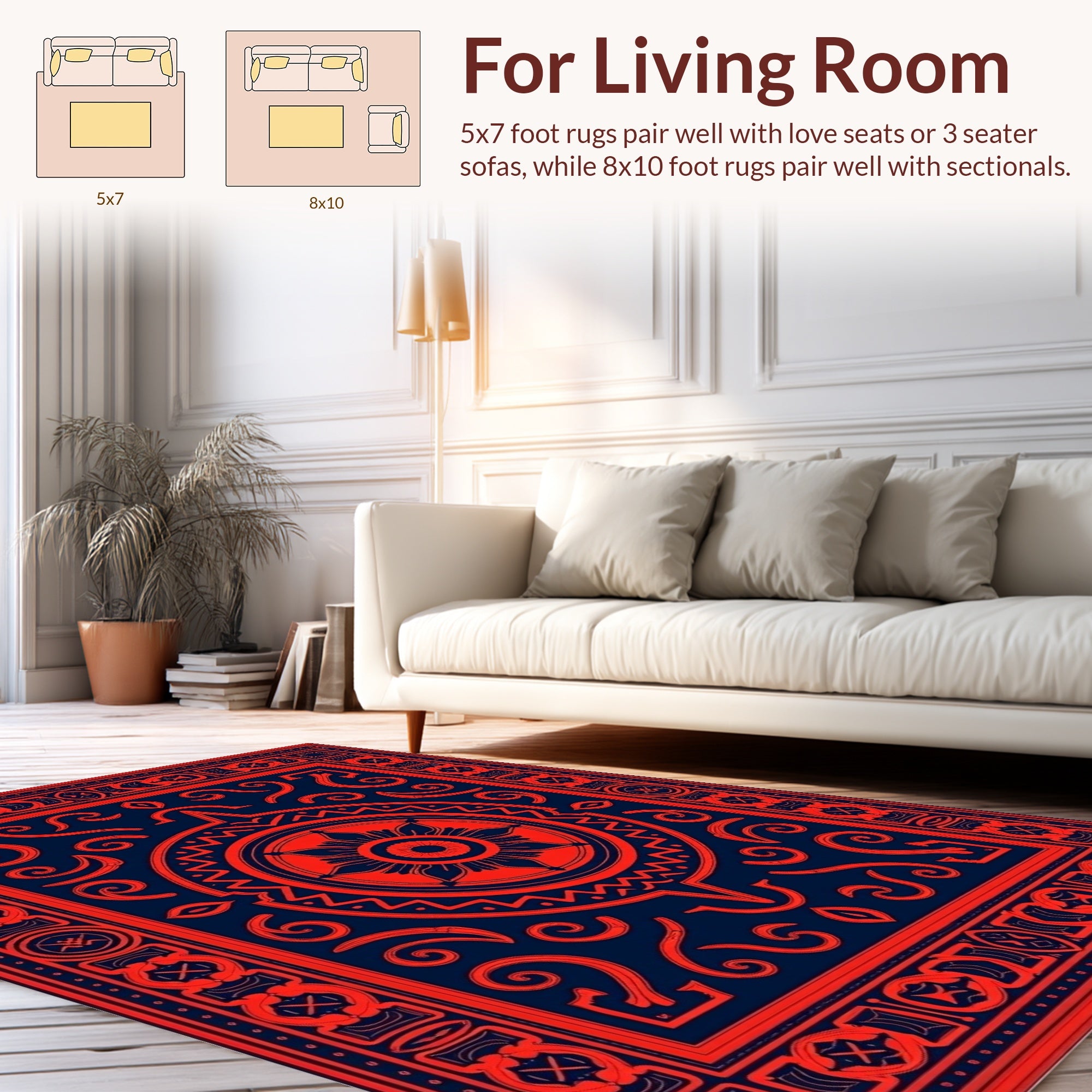 Bold Red Circular Medallion Design Rug