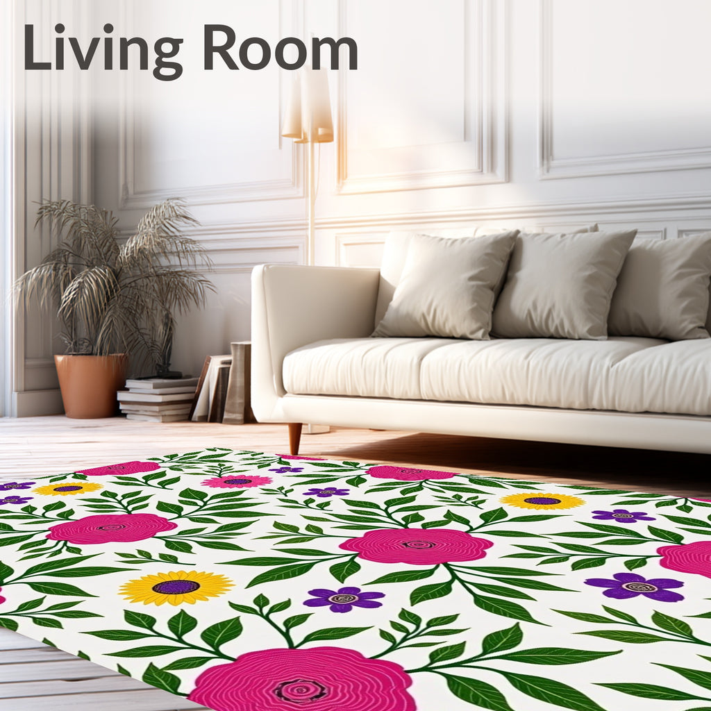 Vibrant Fuchsia Pink Floral Garden Rug