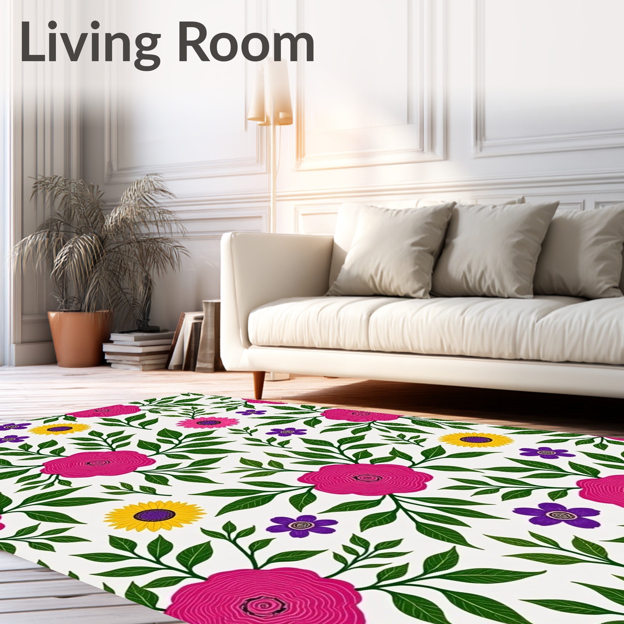 Vibrant Fuchsia Pink Floral Garden Rug