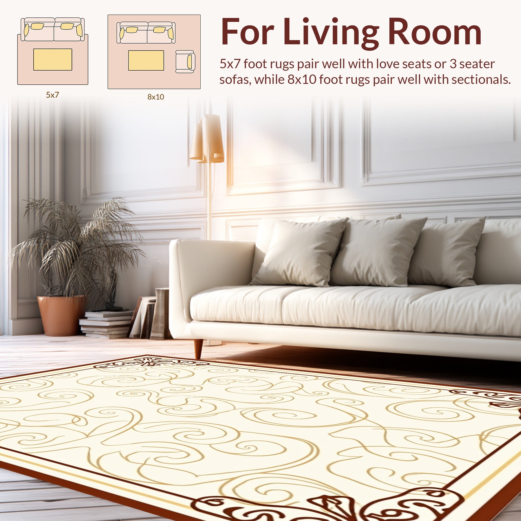Cream Brown Swirl Pattern Design Rug