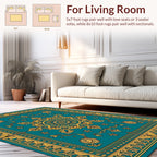 Rich Teal Gold Ornate Floral Rug