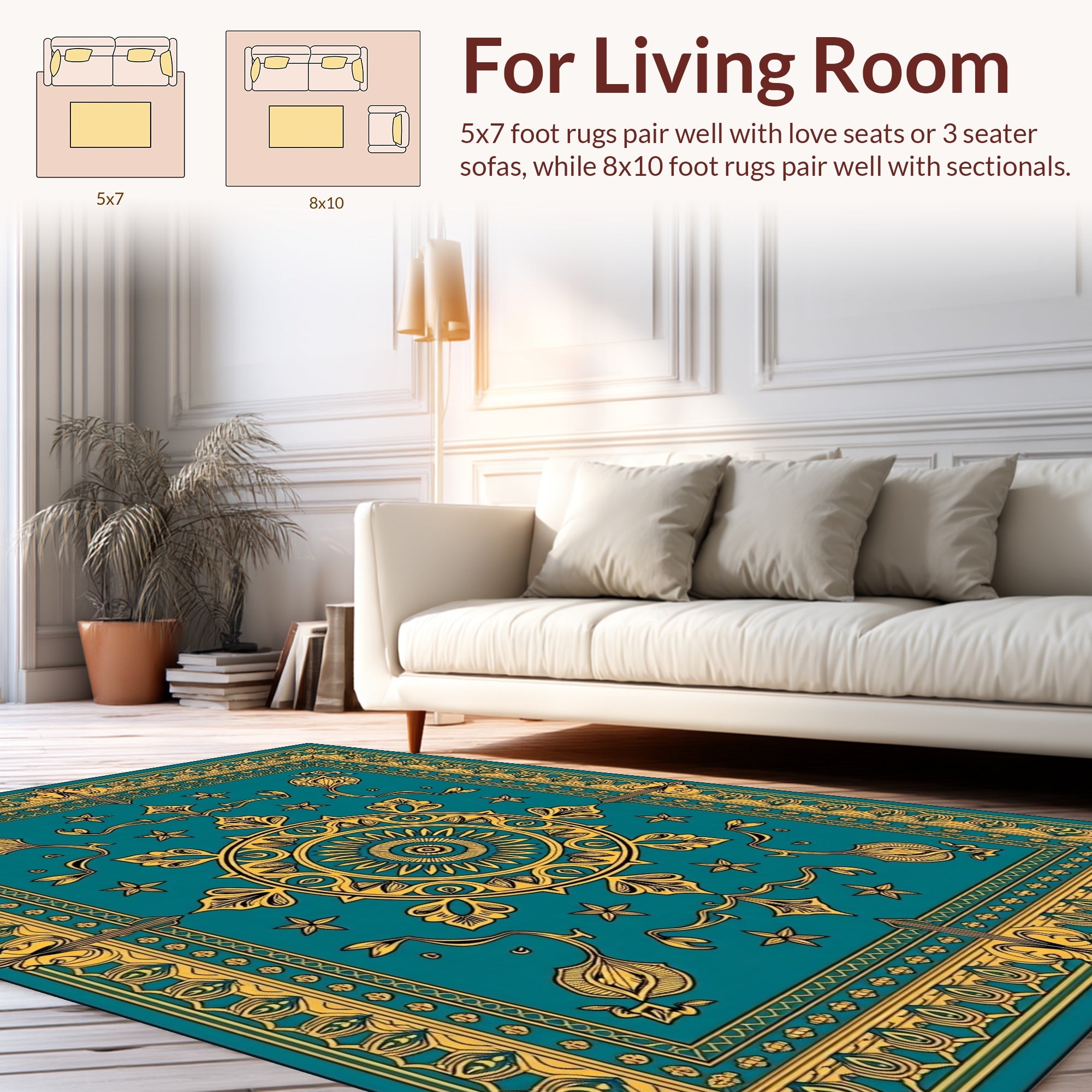 Rich Teal Gold Ornate Floral Rug